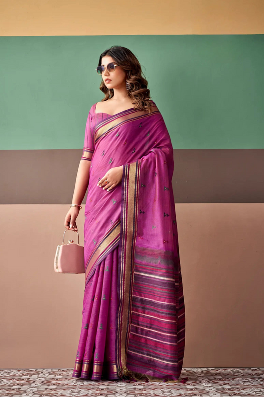 Warm Purple Cotton Weaving Saree