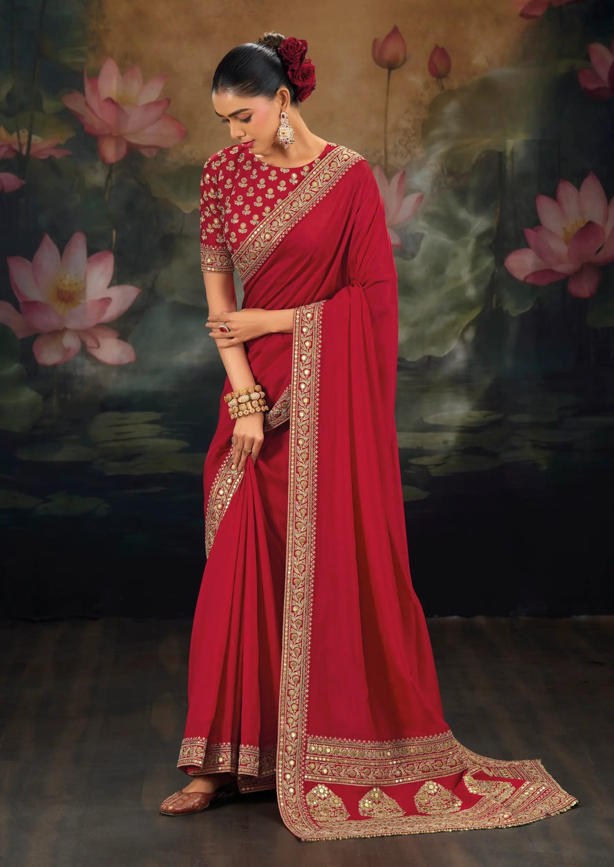 Red Silk Heavy Embroidery Saree