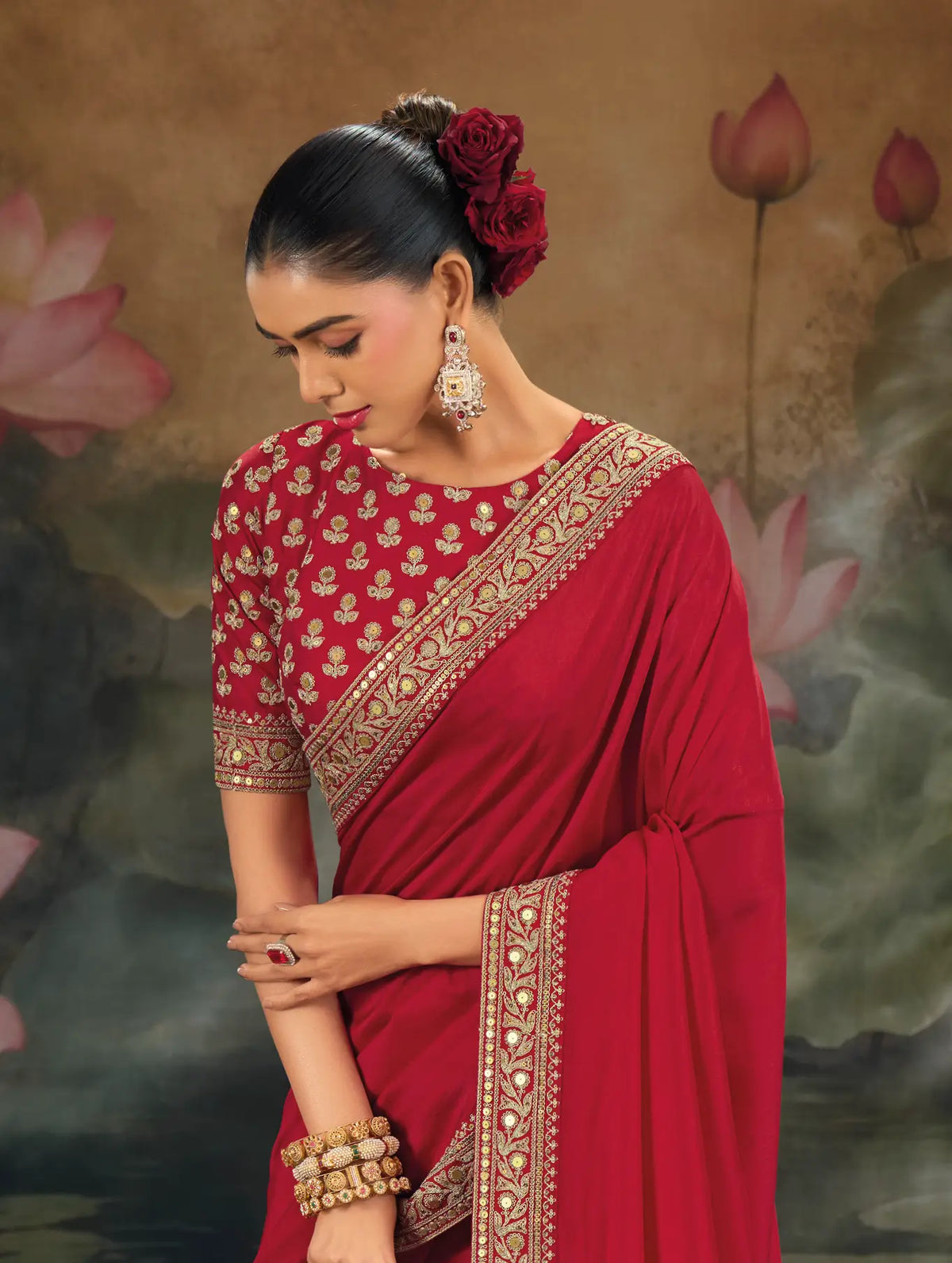 Red Silk Heavy Embroidery Saree