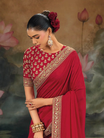 Red Silk Heavy Embroidery Saree