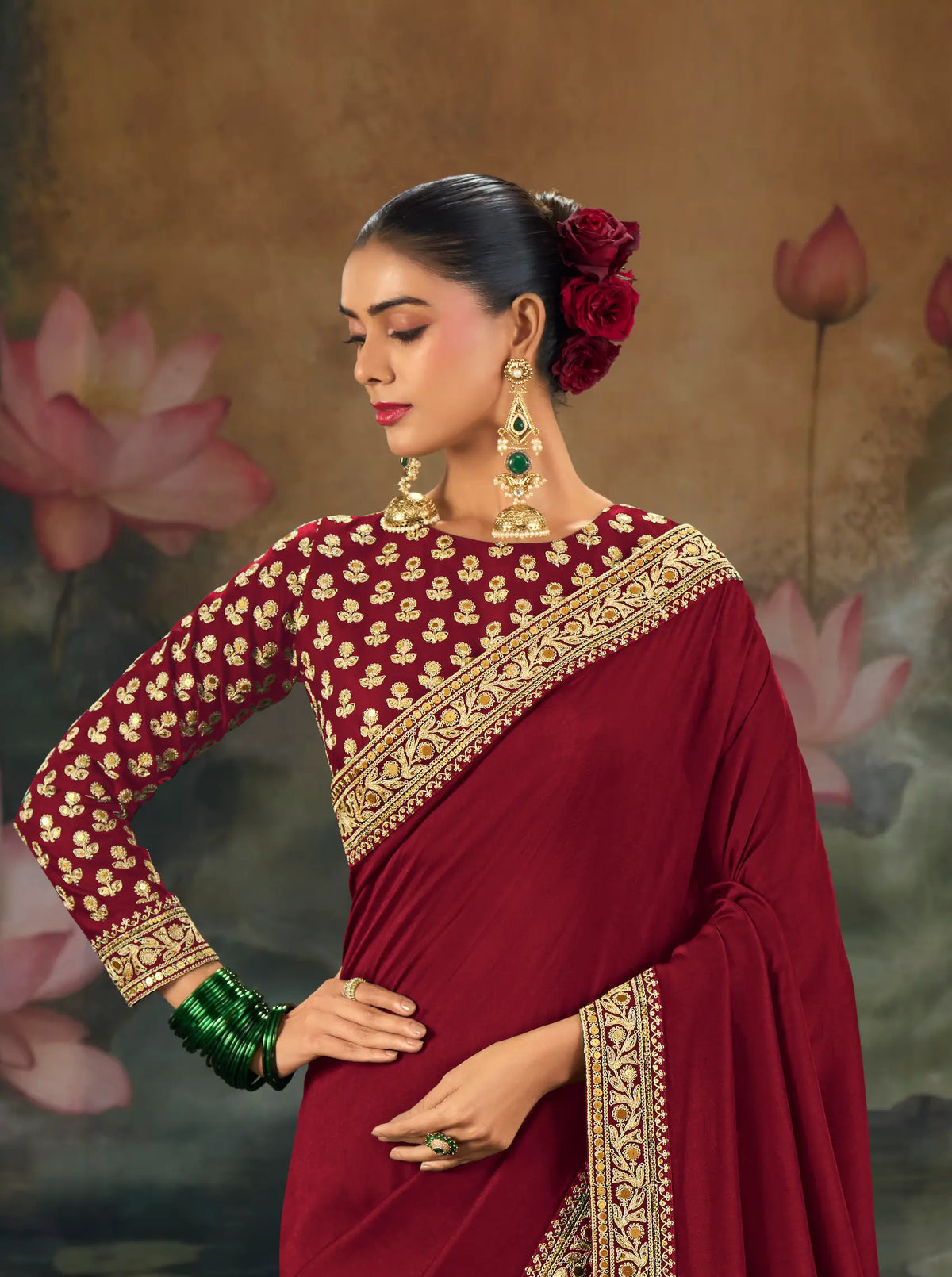 Maroon Silk Heavy Embroidery Saree