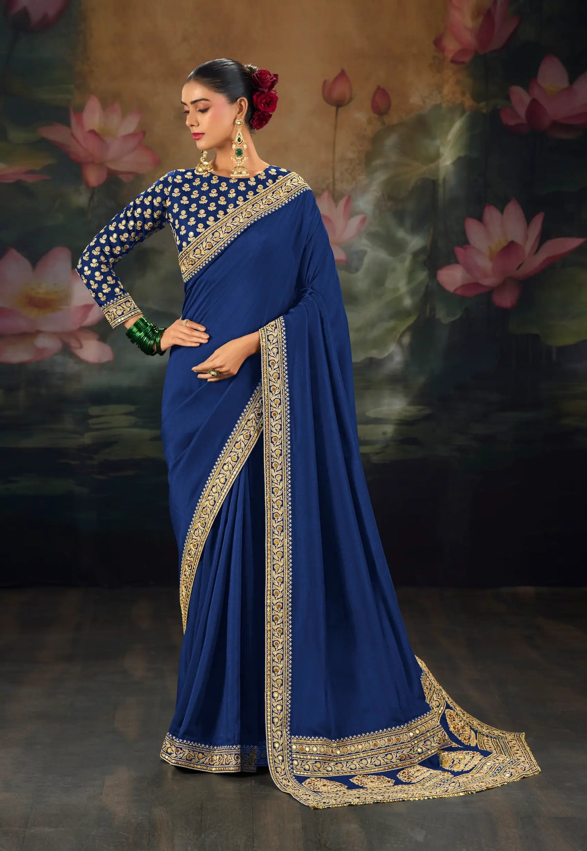 Blue Silk Heavy Embroidery Border Saree
