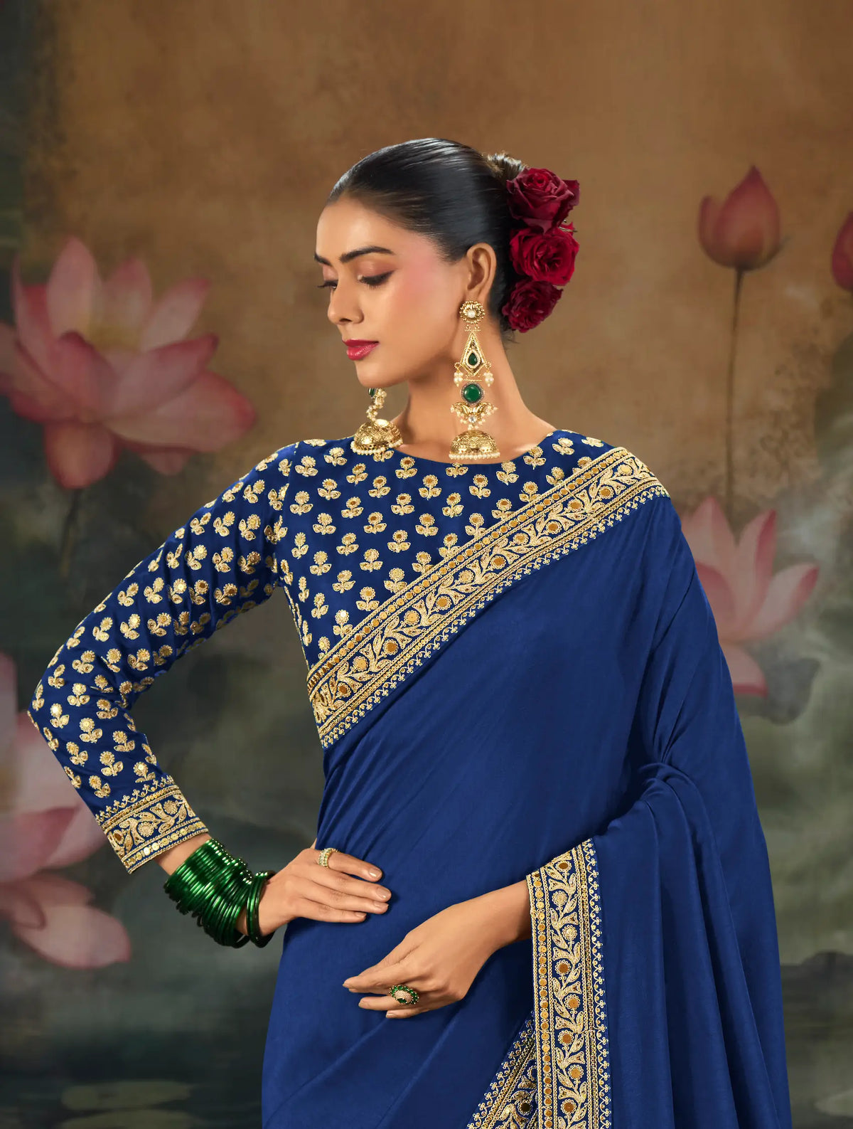 Blue Silk Heavy Embroidery Border Saree