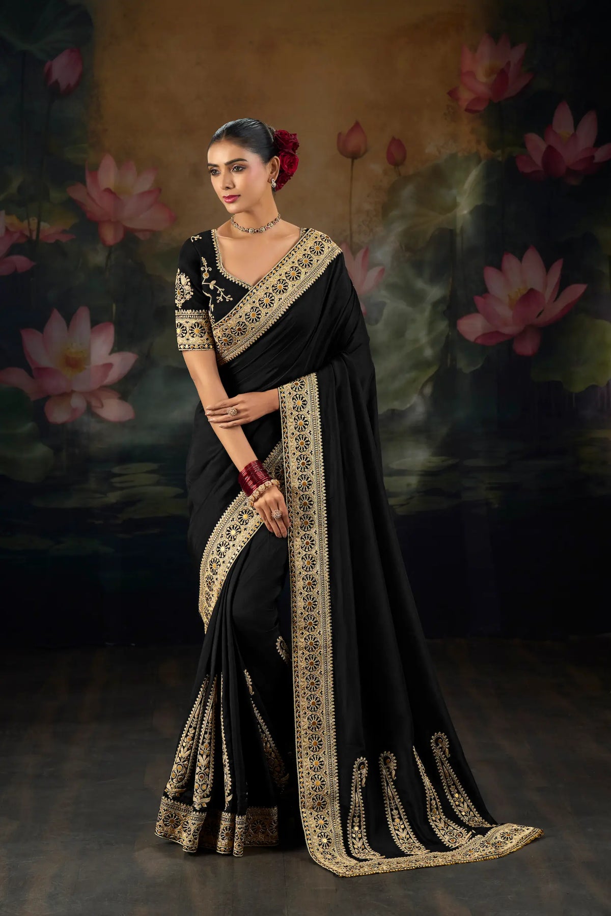 Black Silk Heavy Embroidery Saree