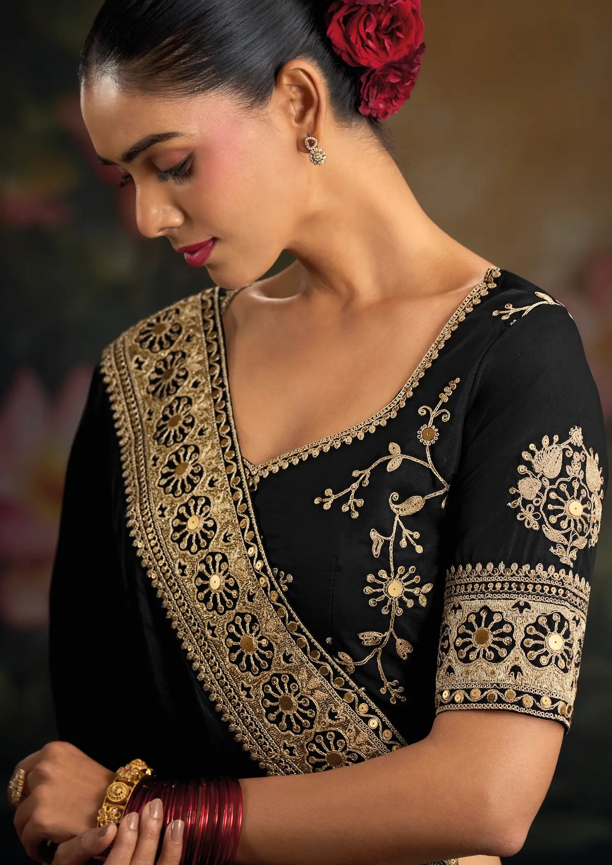Black Silk Heavy Embroidery Saree