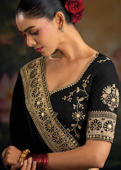 Black Silk Heavy Embroidery Saree