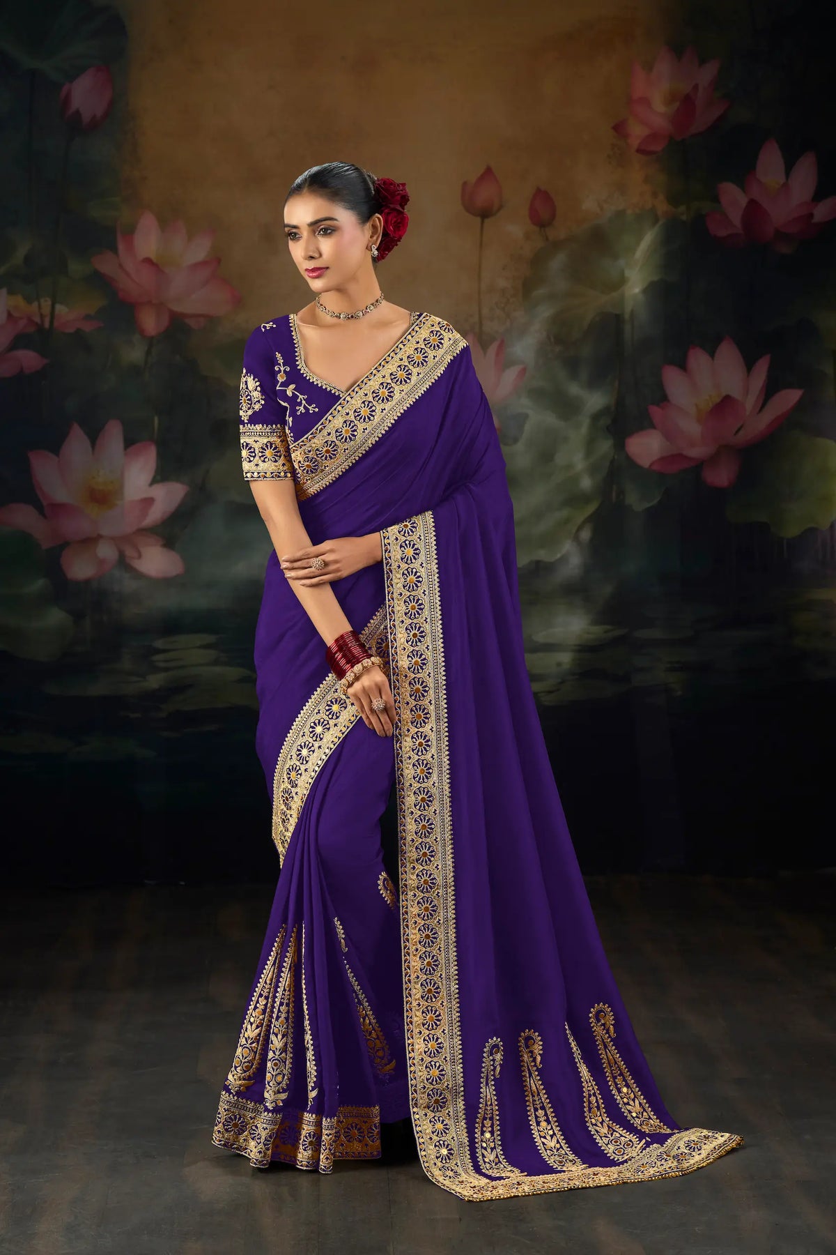 Purple Silk Heavy Embroidery Saree
