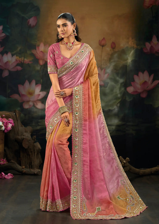 Multicolor Silk Heavy Embroidery Saree