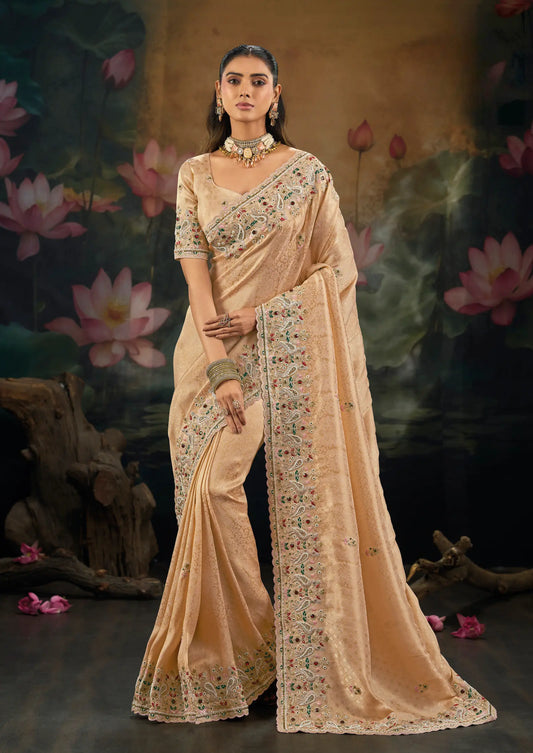 Soft Peach Kanjivaram Embroidery Saree