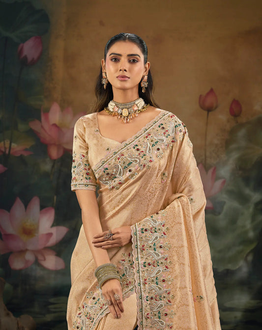 Soft Peach Kanjivaram Embroidery Saree