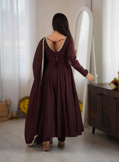 Dark Brown Mal Chanderi Anarkali Gown