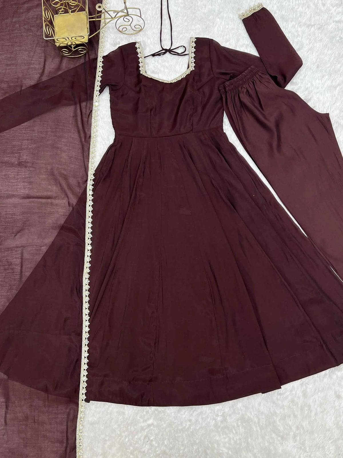 Dark Brown Mal Chanderi Anarkali Gown