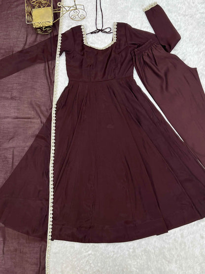 Dark Brown Mal Chanderi Anarkali Gown