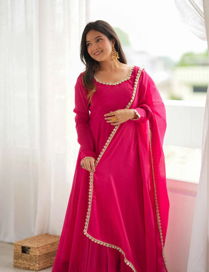 Rani Pink Mal Chanderi Anarkali Gown