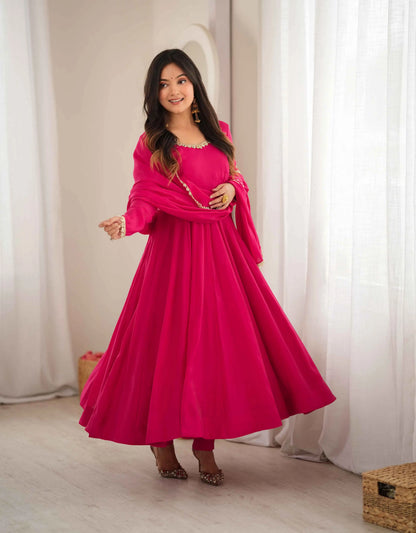 Rani Pink Mal Chanderi Anarkali Gown