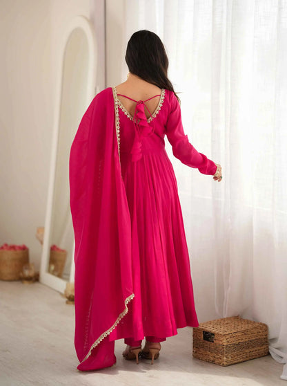 Rani Pink Mal Chanderi Anarkali Gown