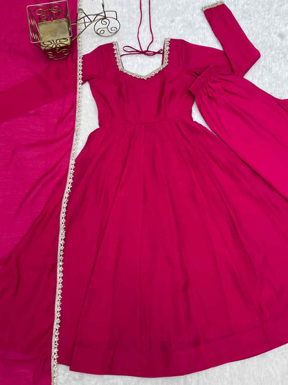 Rani Pink Mal Chanderi Anarkali Gown