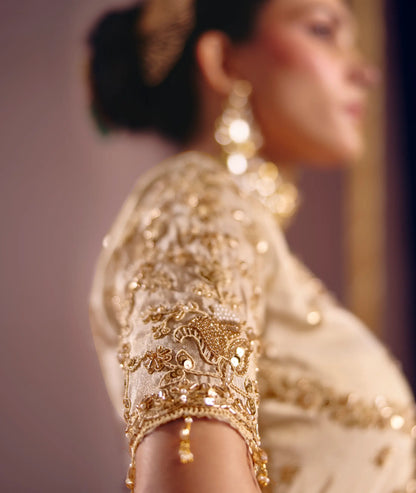 Ivory White Silk Heavy Embroidered Saree