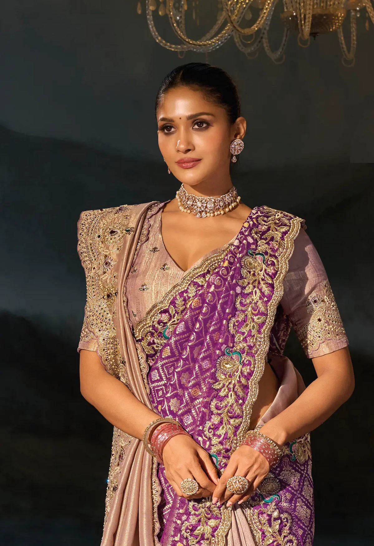 Pastel Purple Silk Heavy Embroidery Saree With Dupatta