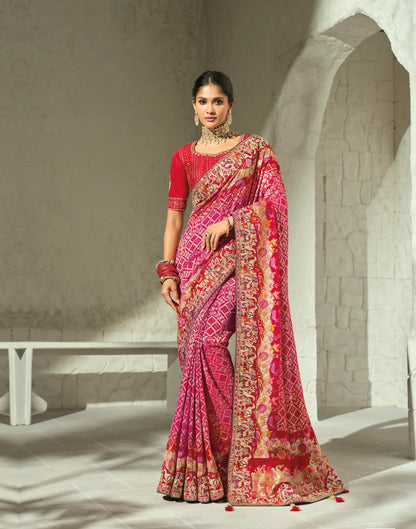 Pink Georgette Heavy Bandhej Saree