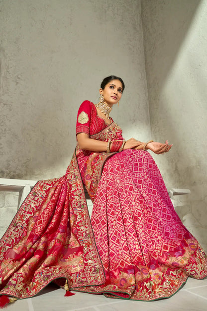 Pink Georgette Heavy Bandhej Saree