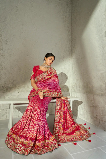 Pink Georgette Heavy Bandhej Saree
