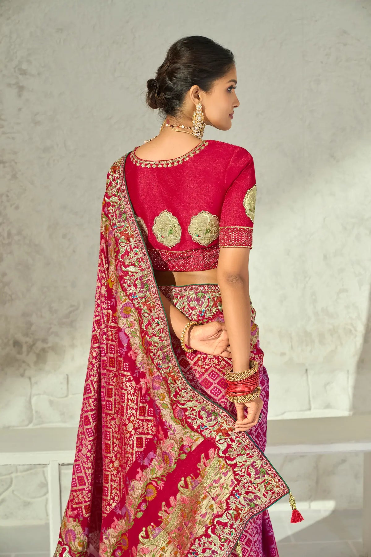 Pink Georgette Heavy Bandhej Saree