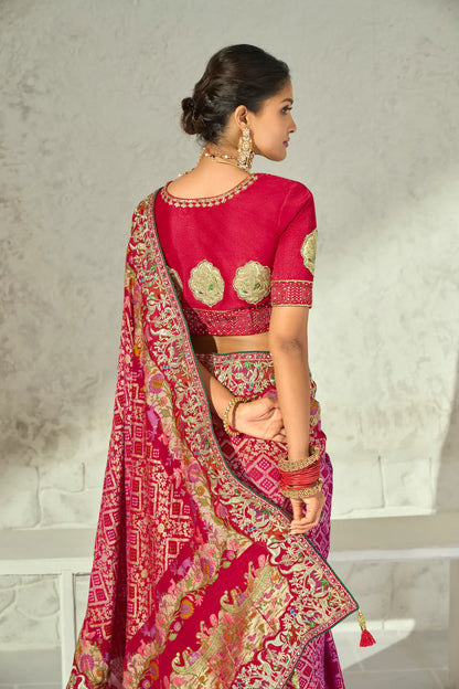 Pink Georgette Heavy Bandhej Saree