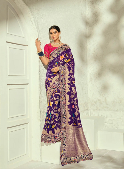 Purple Georgette Heavy Bandhej Saree