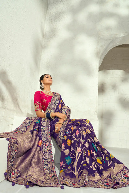 Purple Georgette Heavy Bandhej Saree