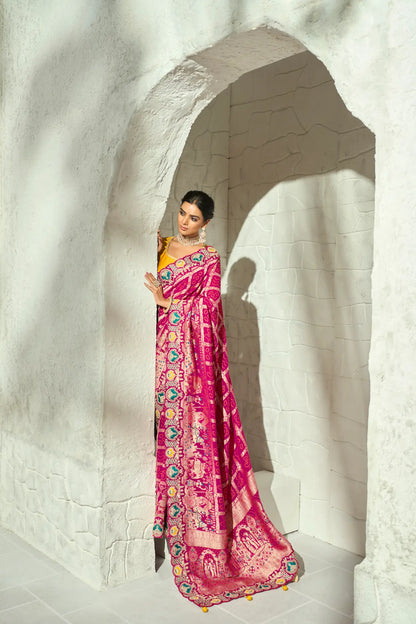 Rani Pink Georgette Heavy Bandhej Saree