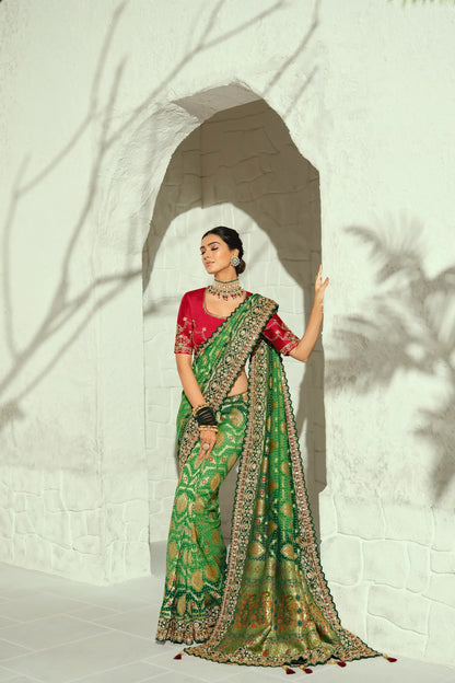 Green Georgette Heavy Bandhej Saree