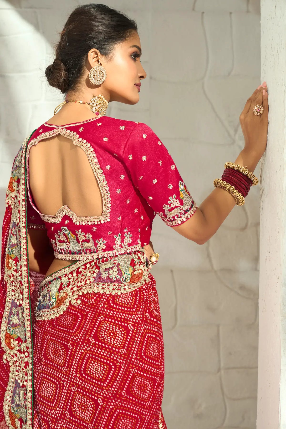 Orangy Red Georgette Heavy Bandhej Saree