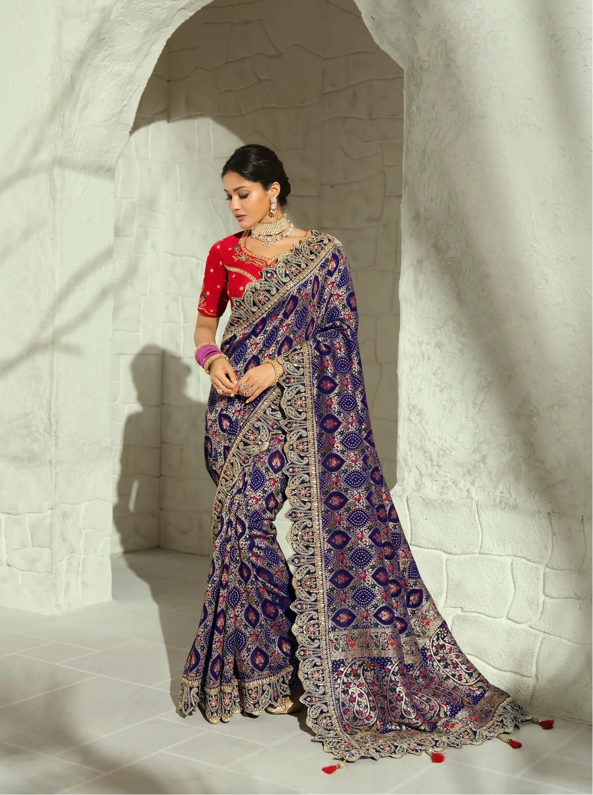 Dark Purple Georgette Heavy Bandhej Saree