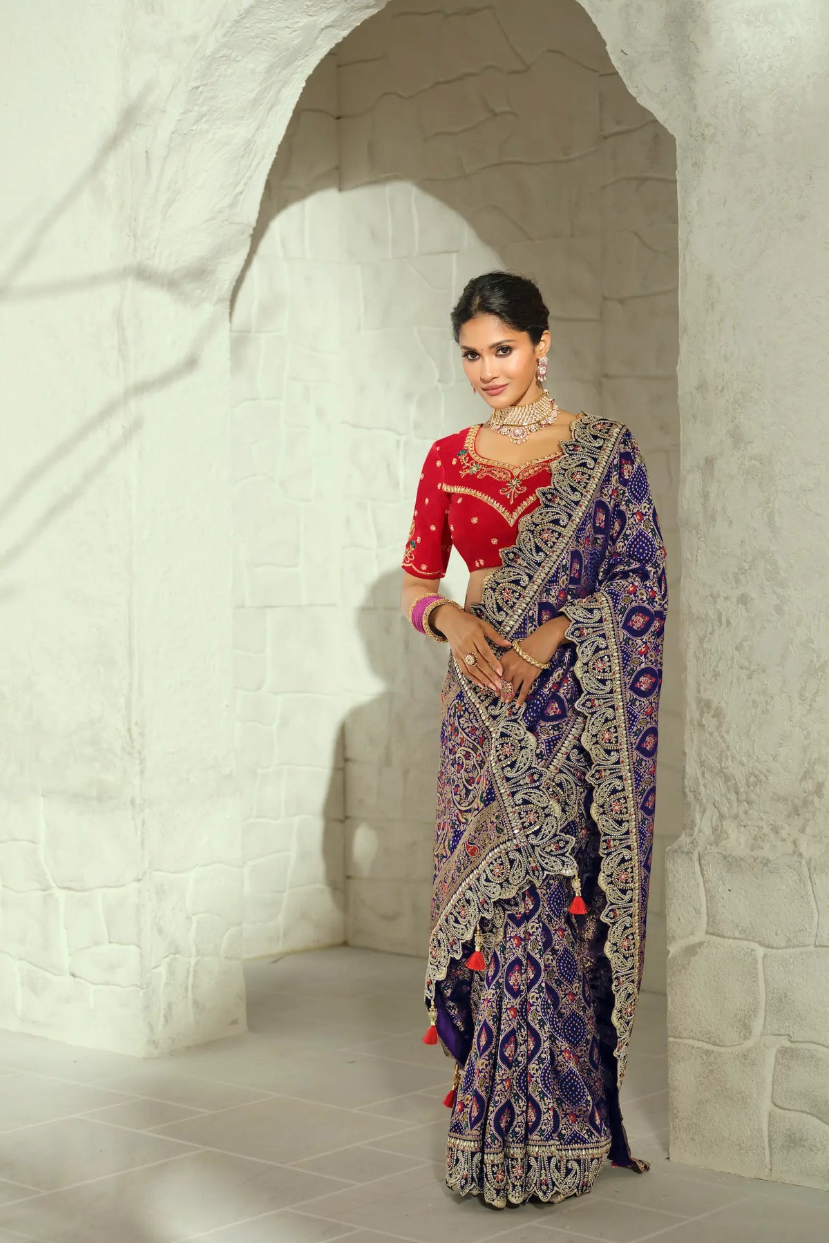 Dark Purple Georgette Heavy Bandhej Saree