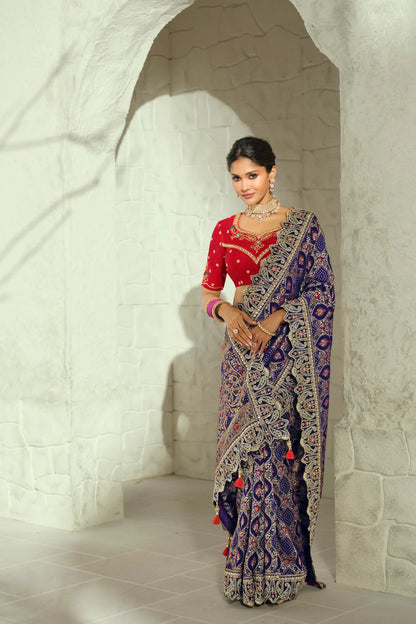 Dark Purple Georgette Heavy Bandhej Saree