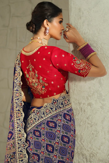 Dark Purple Georgette Heavy Bandhej Saree