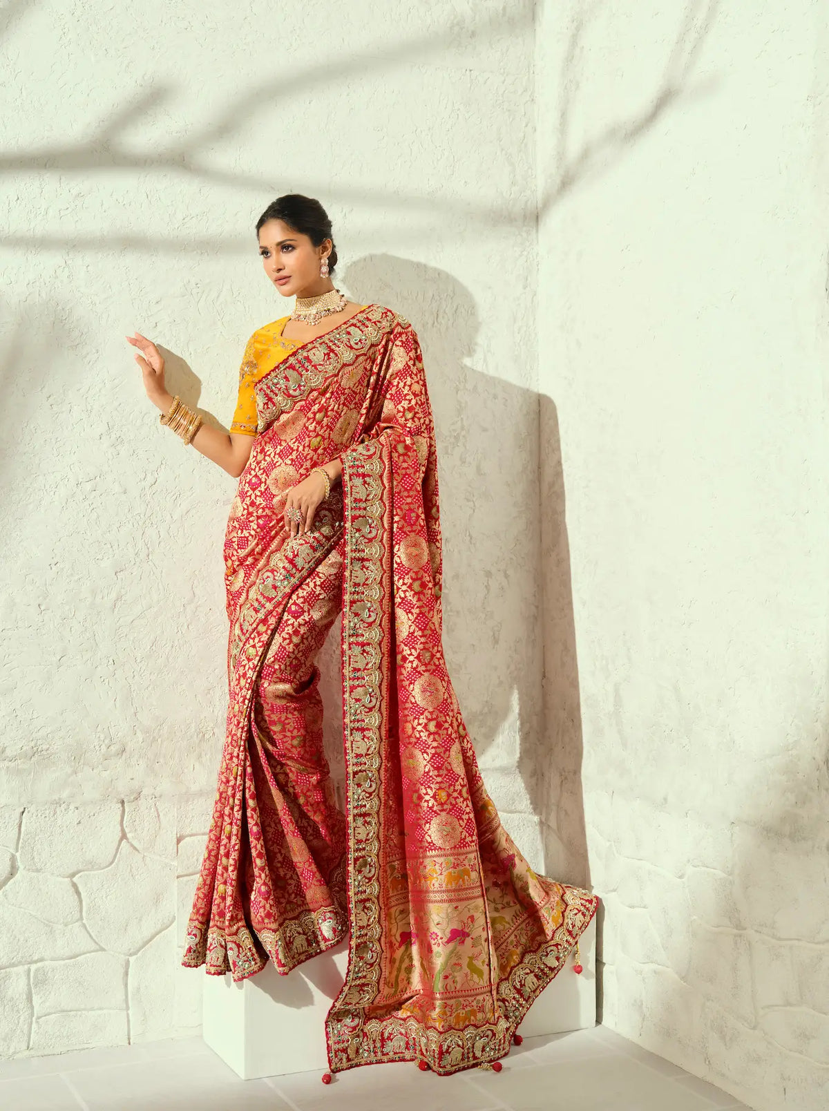 Red Georgette Heavy Bandhej Saree