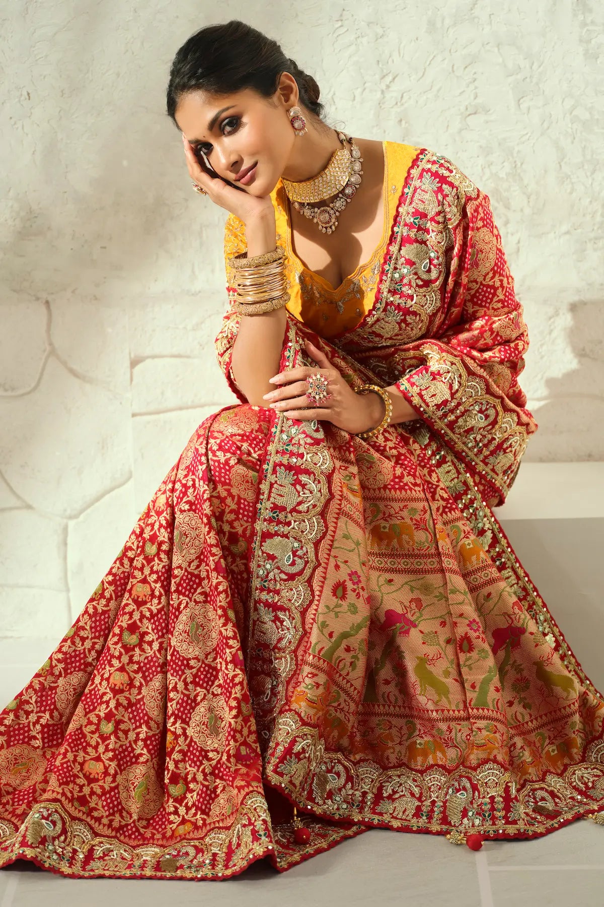 Red Georgette Heavy Bandhej Saree