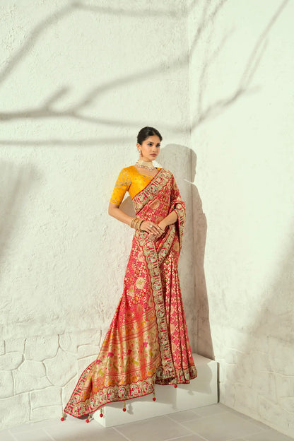 Red Georgette Heavy Bandhej Saree