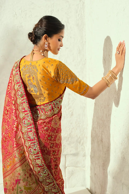 Red Georgette Heavy Bandhej Saree