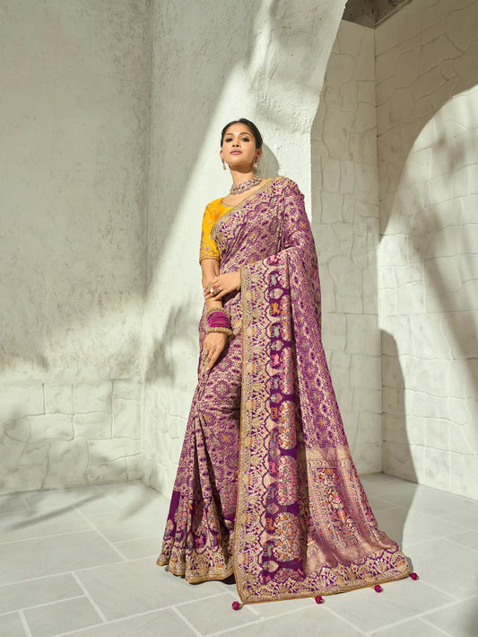 Wine Georgette Heavy Bandhej Saree