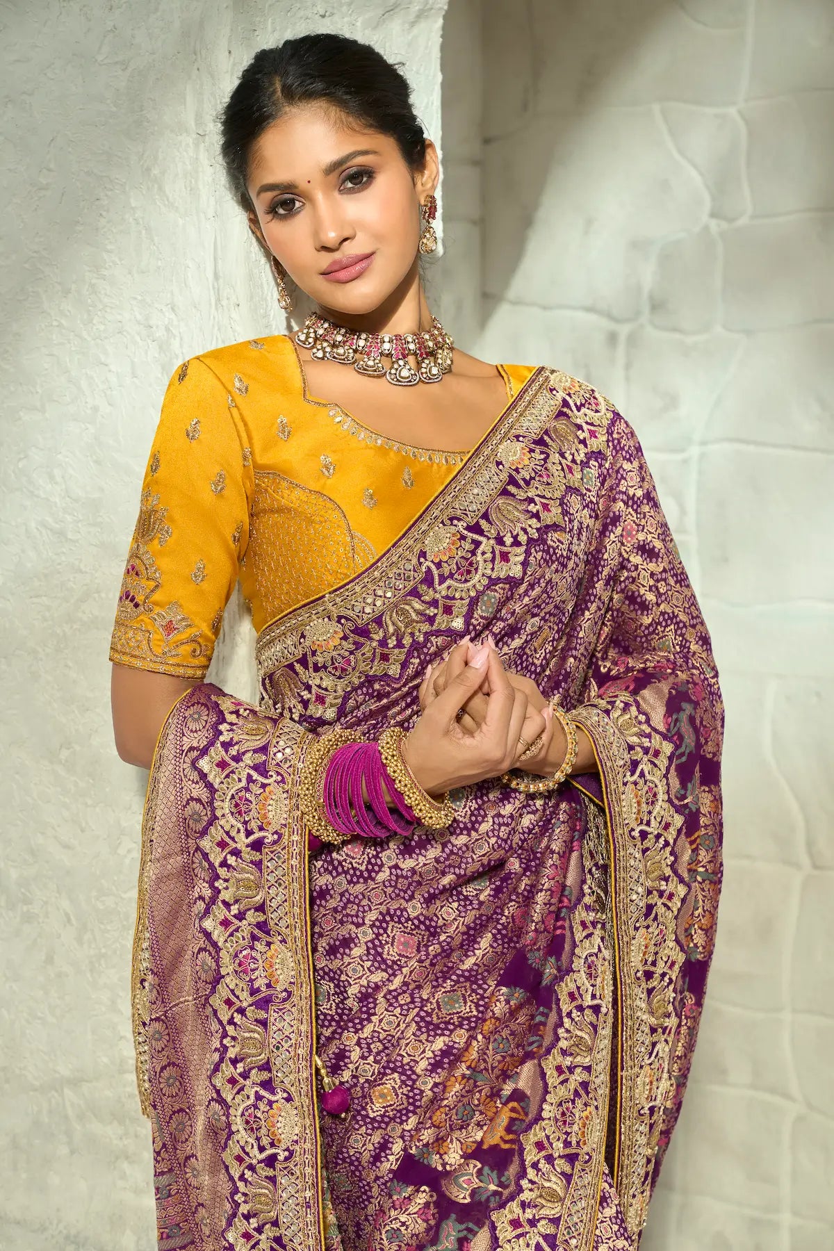 Wine Georgette Heavy Bandhej Saree
