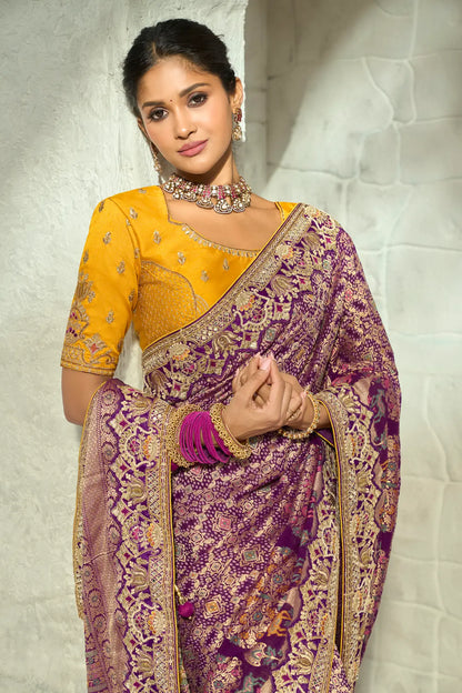 Wine Georgette Heavy Bandhej Saree