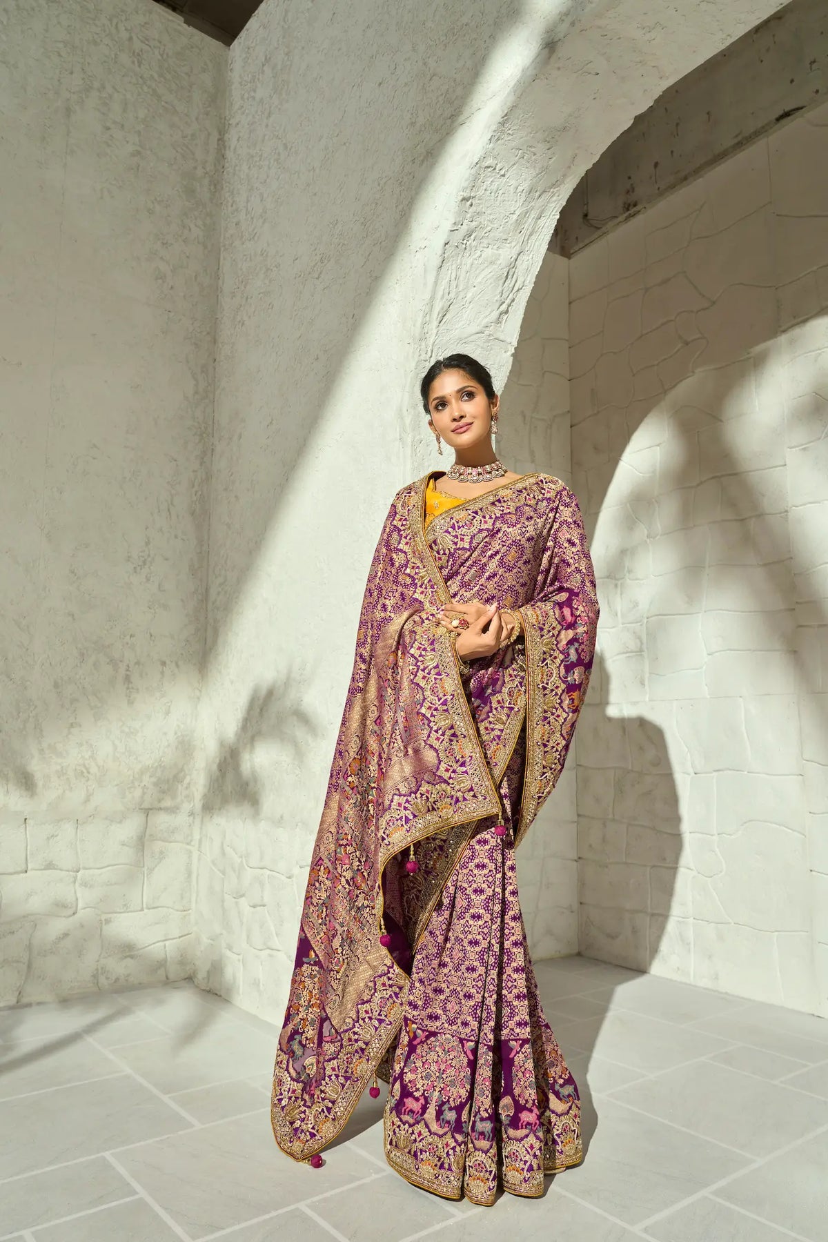 Wine Georgette Heavy Bandhej Saree