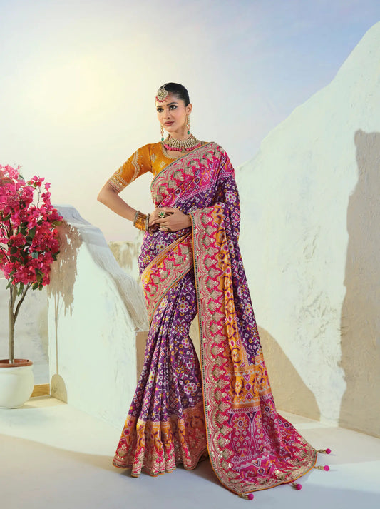 Grape Purple Heavy Work Patola Saree