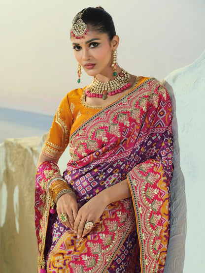 Grape Purple Heavy Work Patola Saree