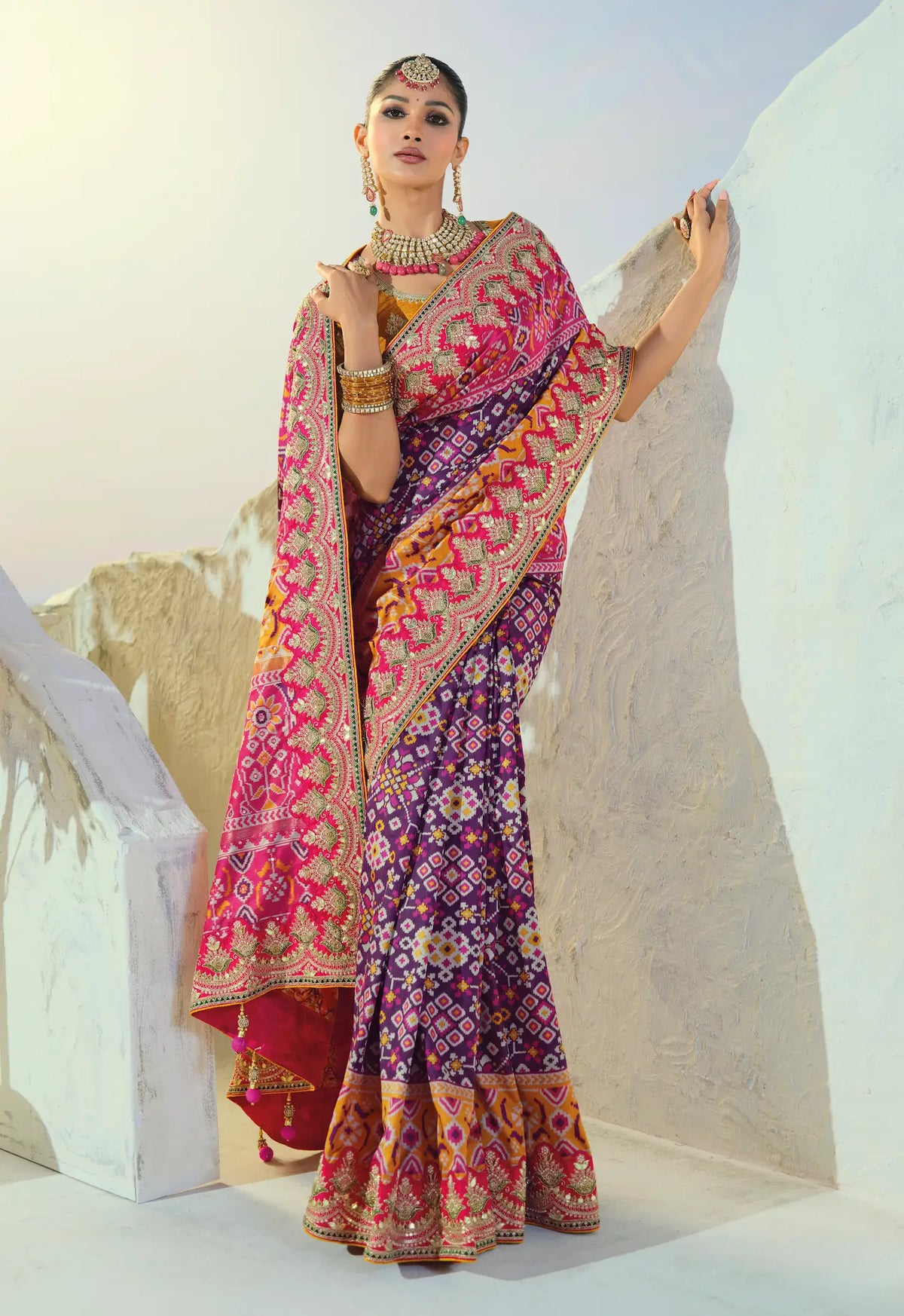 Grape Purple Heavy Work Patola Saree