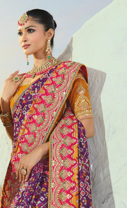 Grape Purple Heavy Work Patola Saree