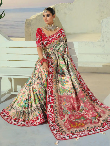 Ivory White Heavy Work Patola Saree